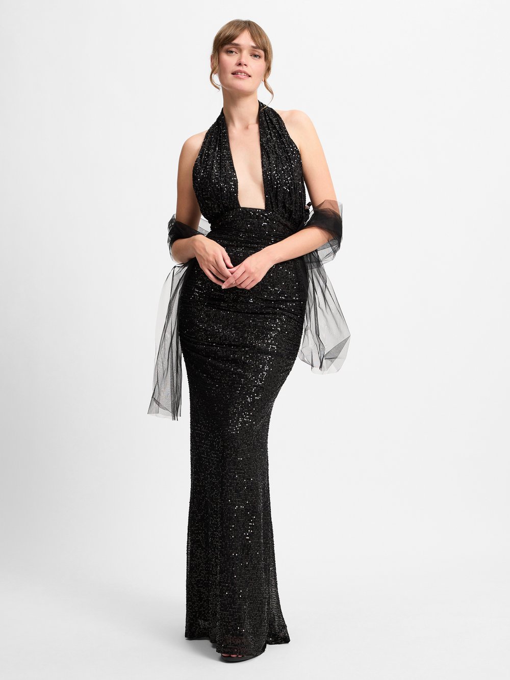 Unique Abendkleid mit Stola Damen schwarz, 34