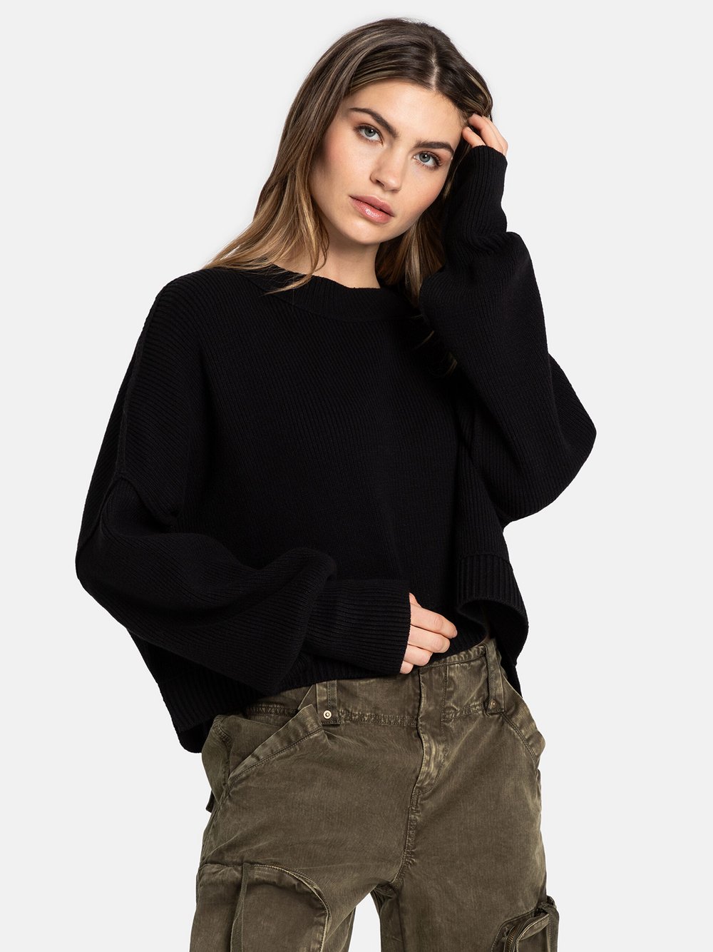 Free People Pullover Damen Baumwolle schwarz, L