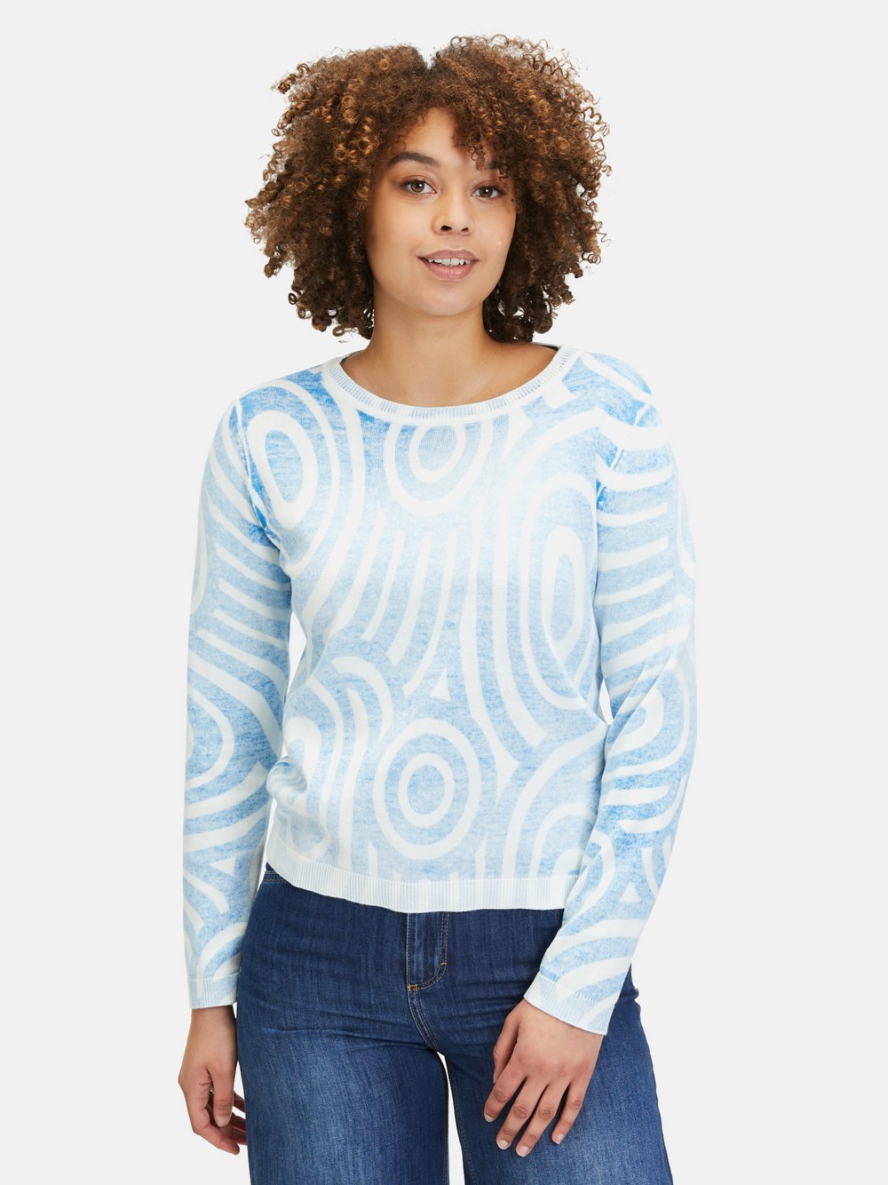 Cartoon Strickpullover Damen Baumwolle blau gemustert, 38