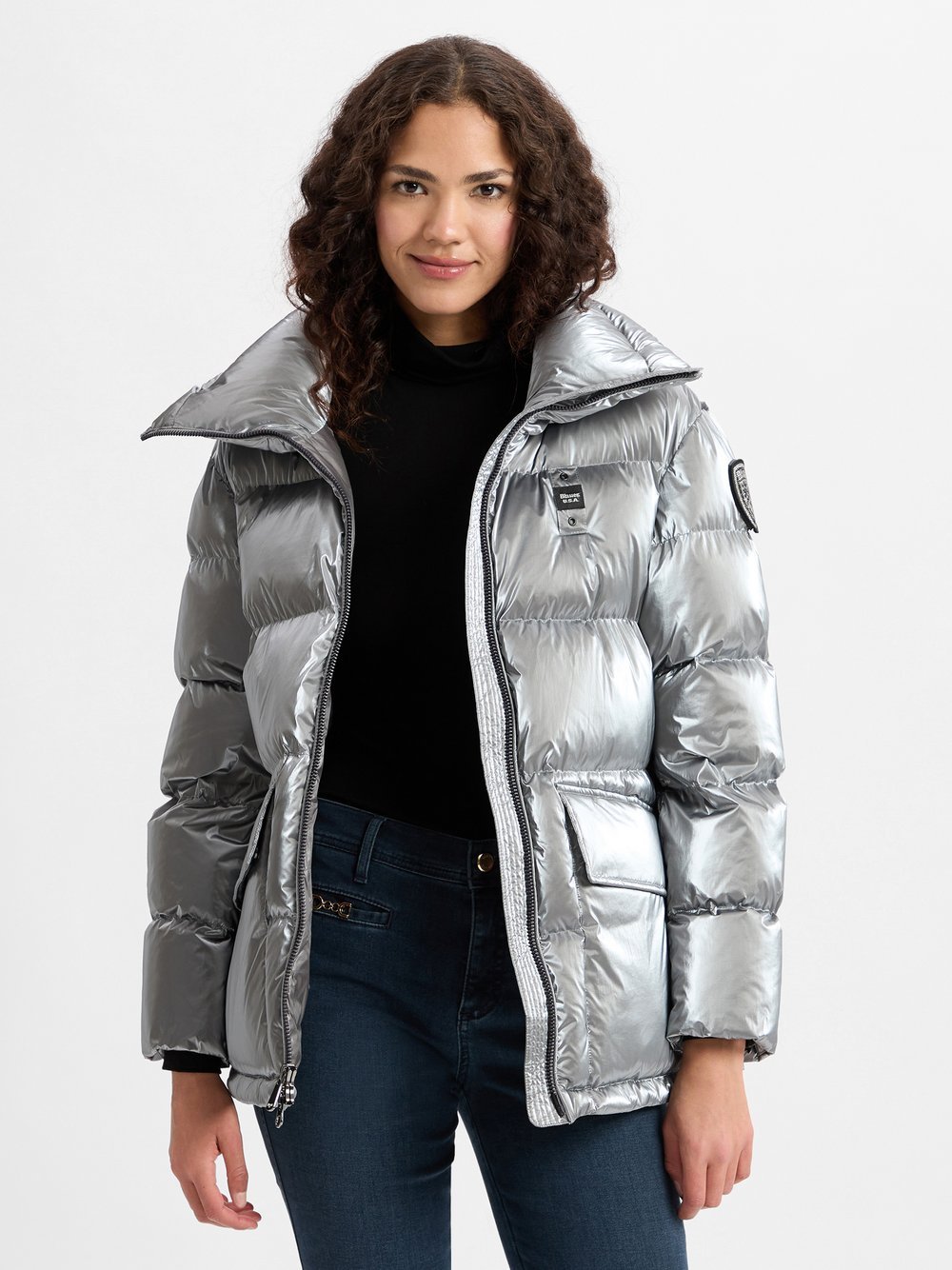 Blauer Steppjacke Damen Polyamid silber, S