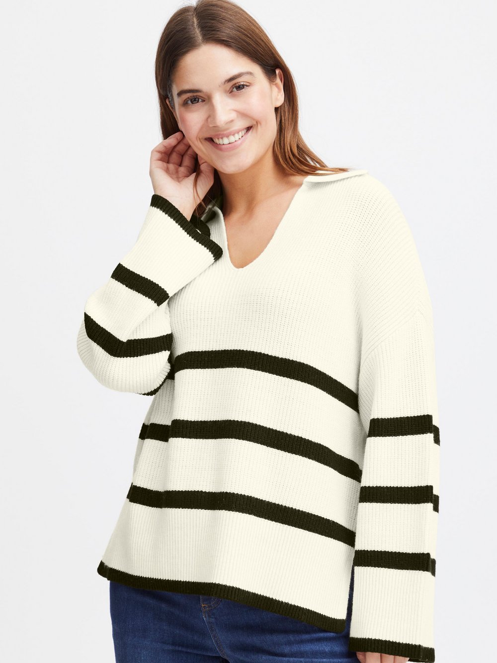 fransa Strickpullover Damen weiß gestreift, L