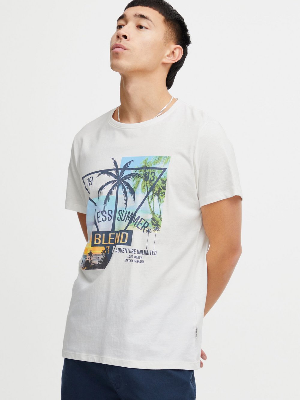 BLEND T-Shirt Herren Baumwolle weiß bedruckt, L