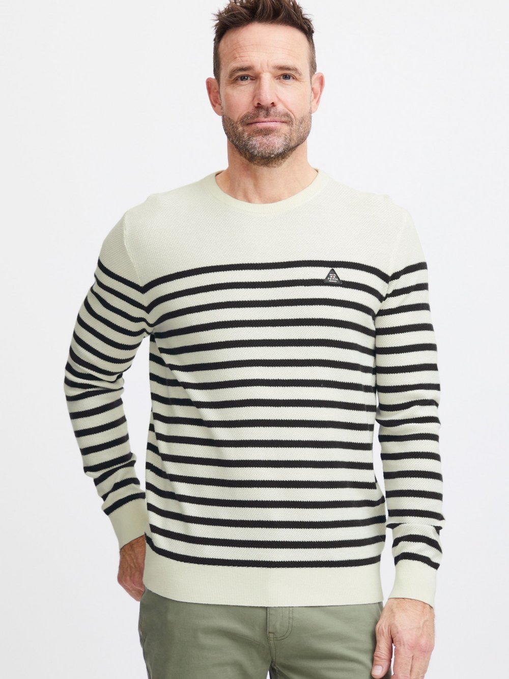 FQ1924 Pullover Herren Baumwolle weiß gestreift, XXL