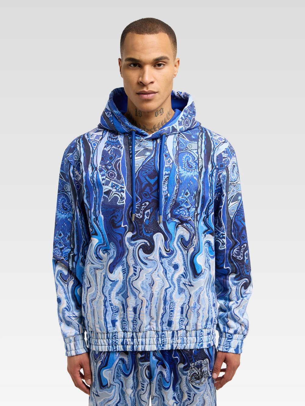 Carlo Colucci Kapuzenpullover  Herren Baumwolle blau gemustert, L