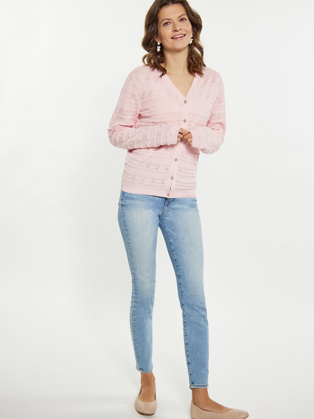 Usha Cardigan Damen Baumwolle rosa gestreift, S