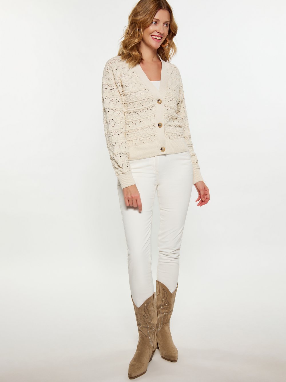 Usha Cardigan Damen Baumwolle beige, S