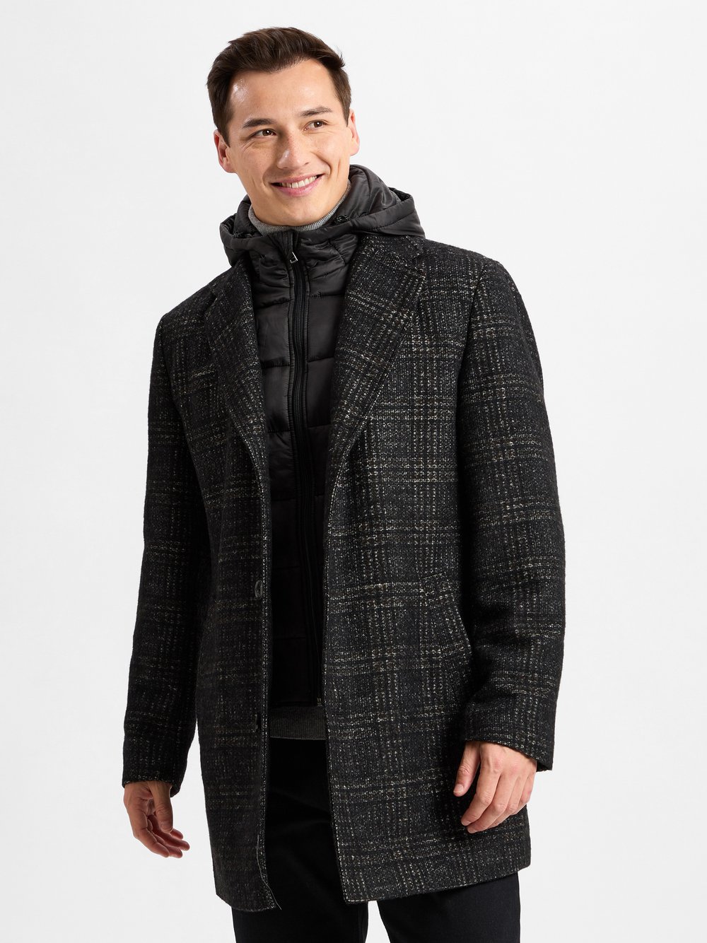 Finshley & Harding Mantel mit Wollanteil Herren Wolle schwarz gemustert, 48