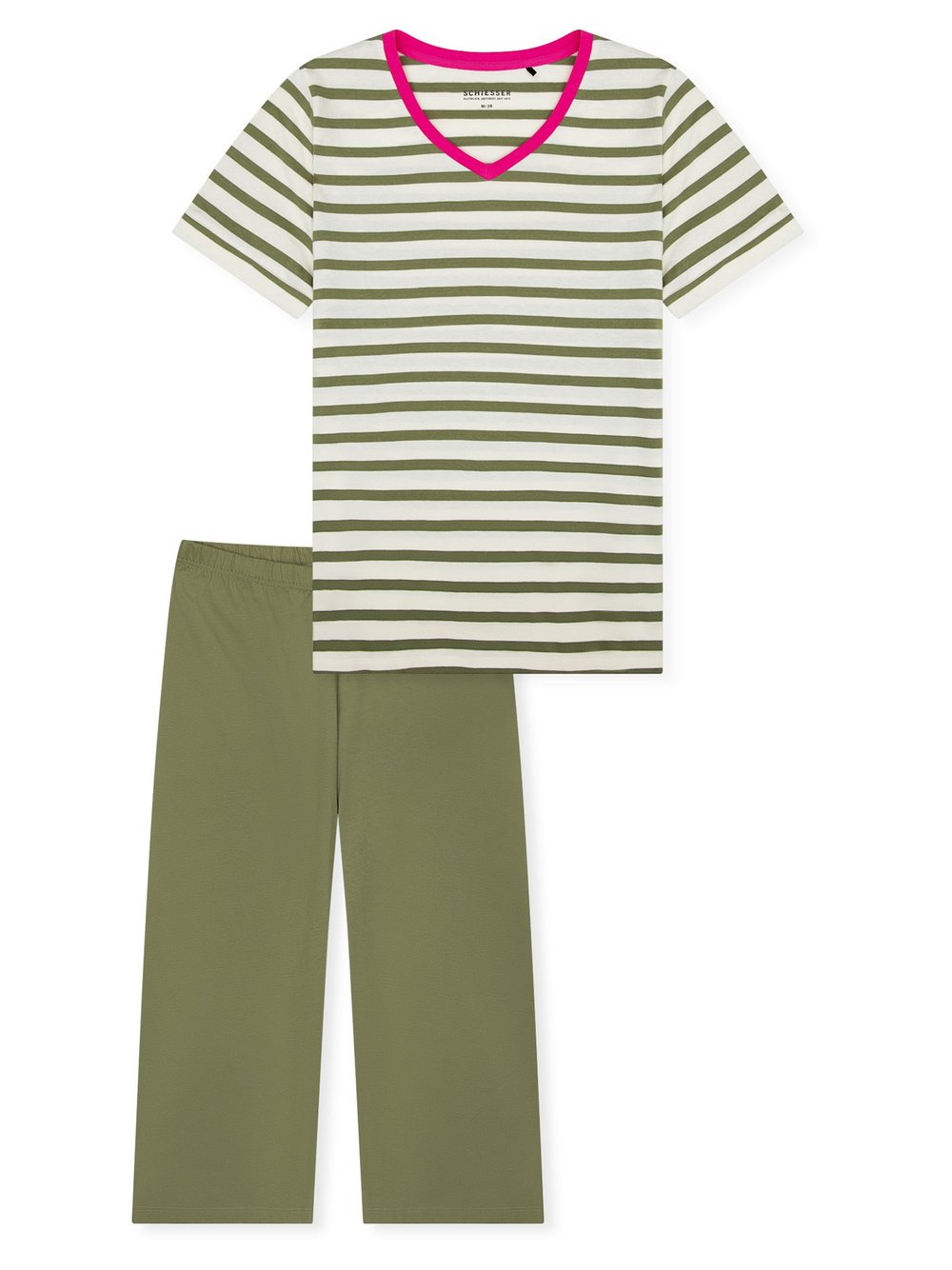 Schiesser Pyjama  Damen Baumwolle grün bedruckt, 48