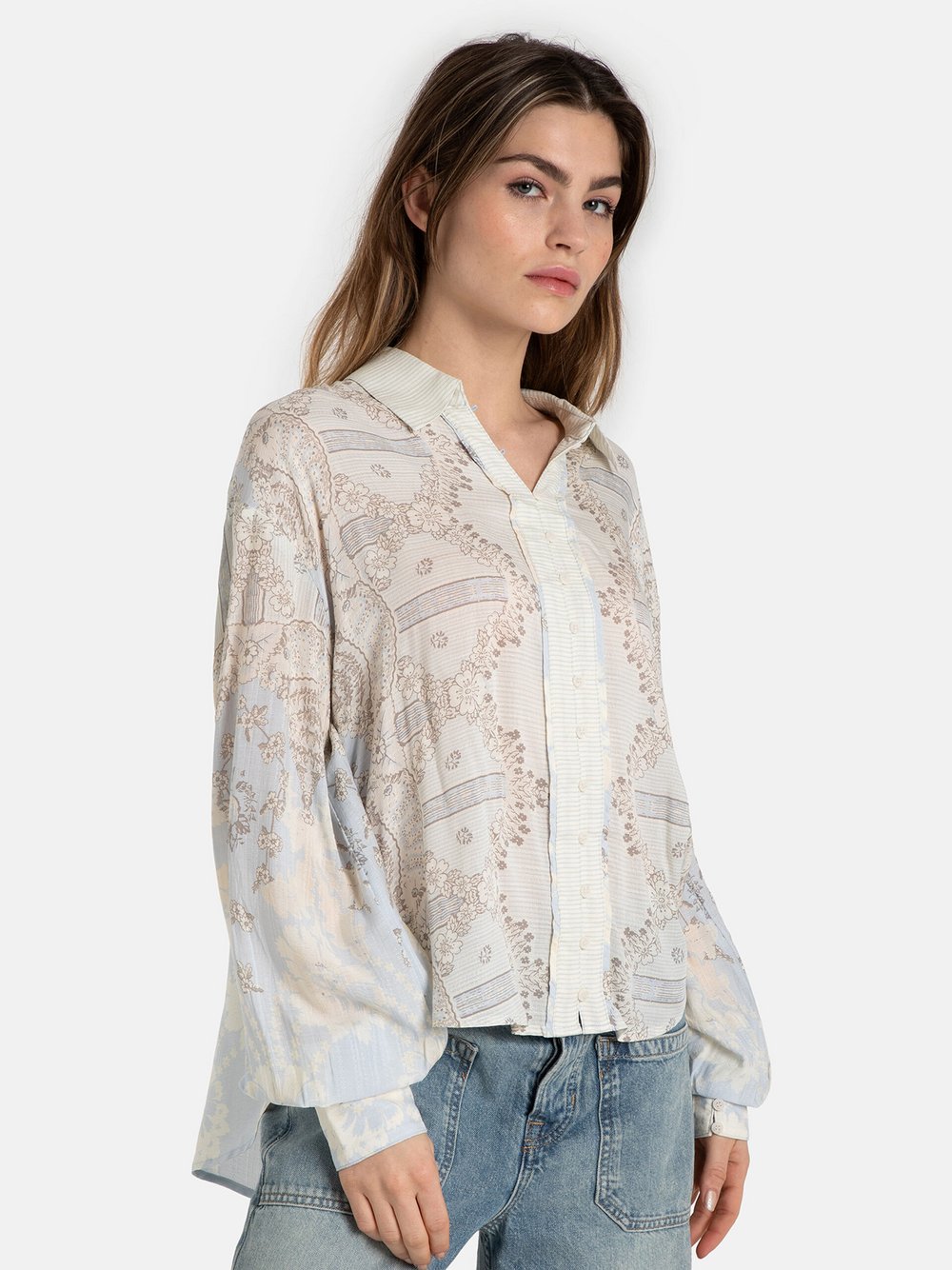 Free People Bluse Damen Viskose blau gemustert, XS