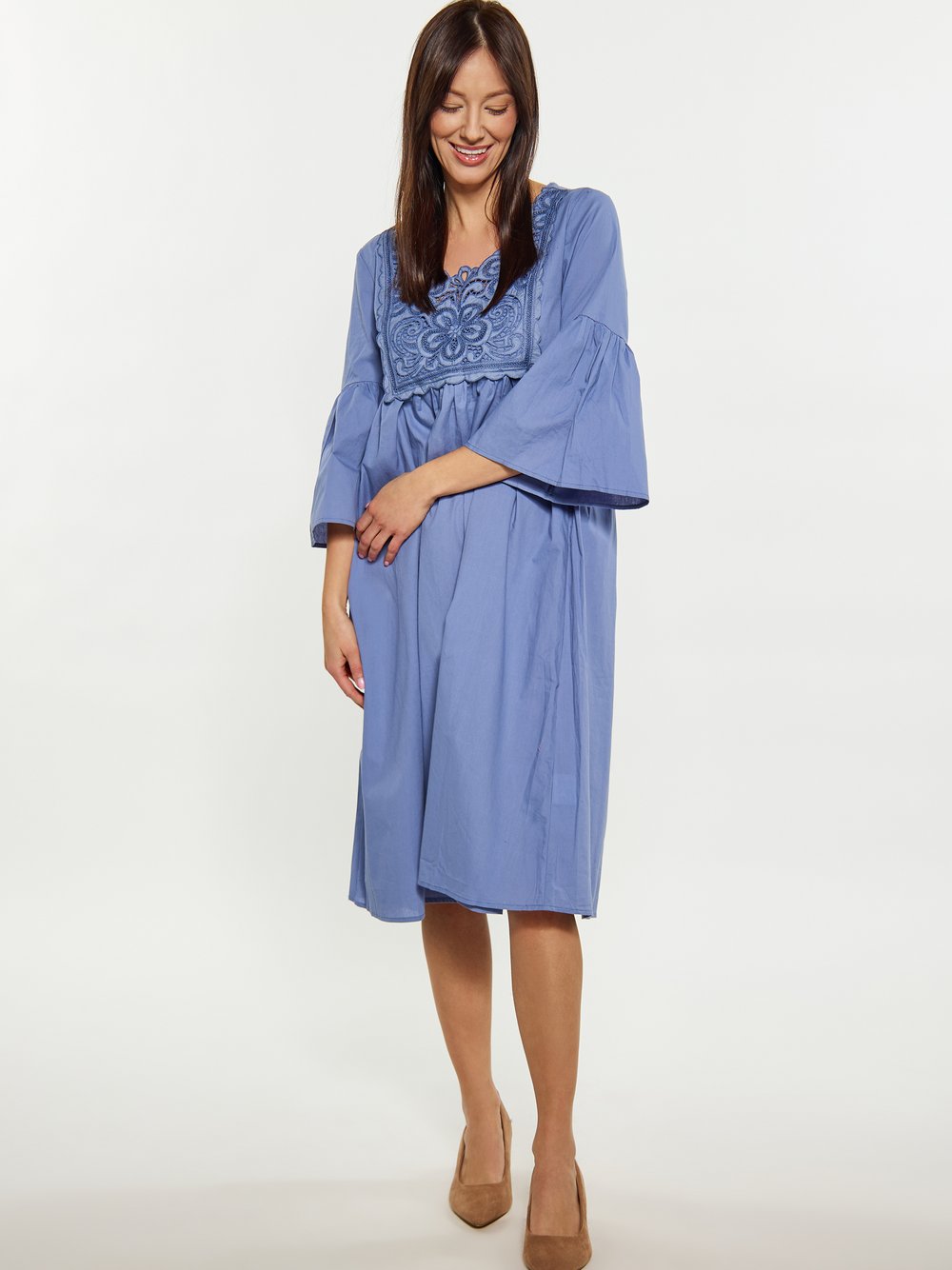 Usha Kleid Damen Baumwolle blau gemustert, L