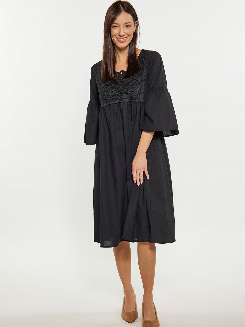 Usha Kleid Damen Baumwolle schwarz gemustert, M