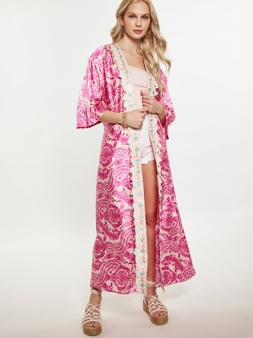 IZIA Kimono Damen rosa gemustert, XL