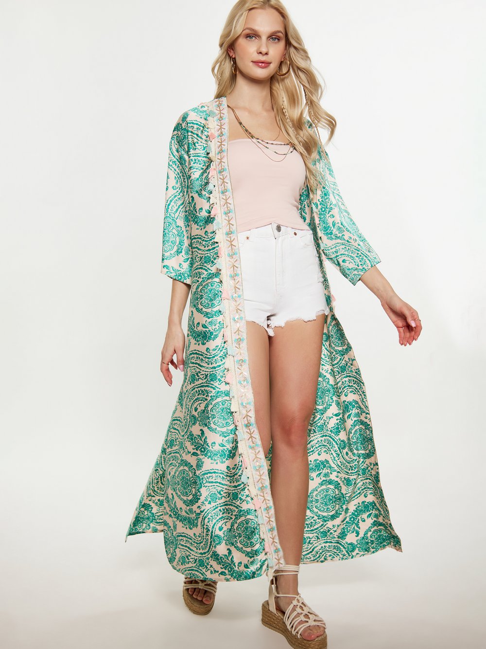 IZIA Kimono Damen grün gemustert, S