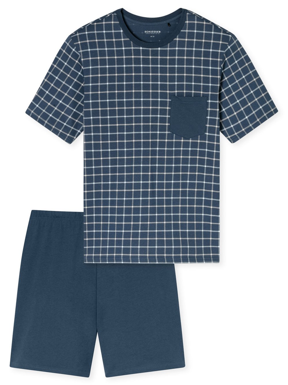Schiesser Pyjama  Herren Baumwolle blau bedruckt, 58
