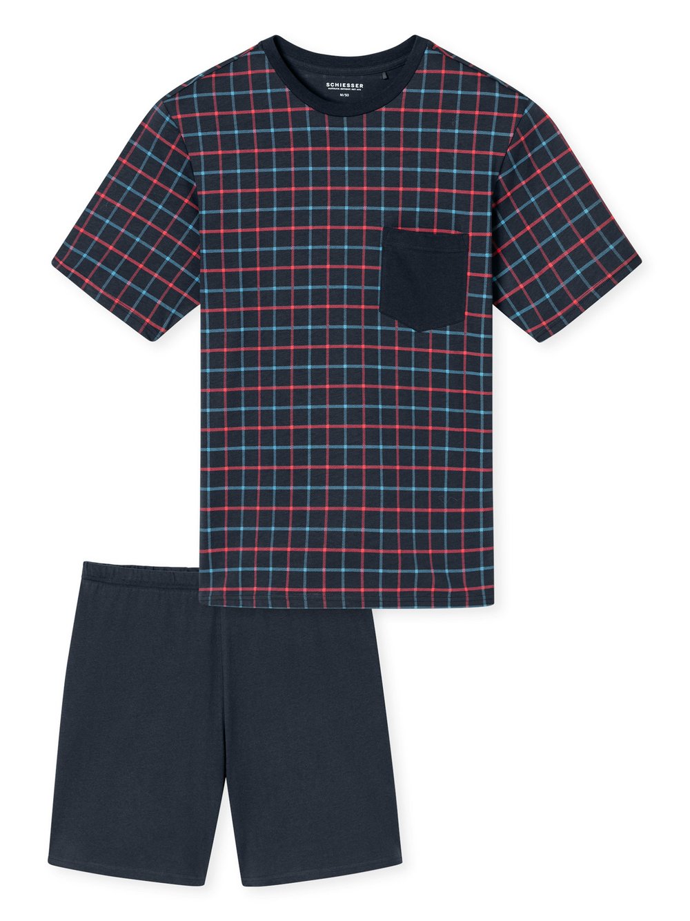 Schiesser Pyjama  Herren Baumwolle blau bedruckt, 54