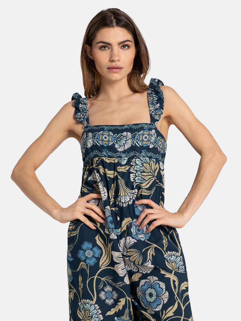 Free People Jumpsuit Damen Baumwolle blau gemustert, XS