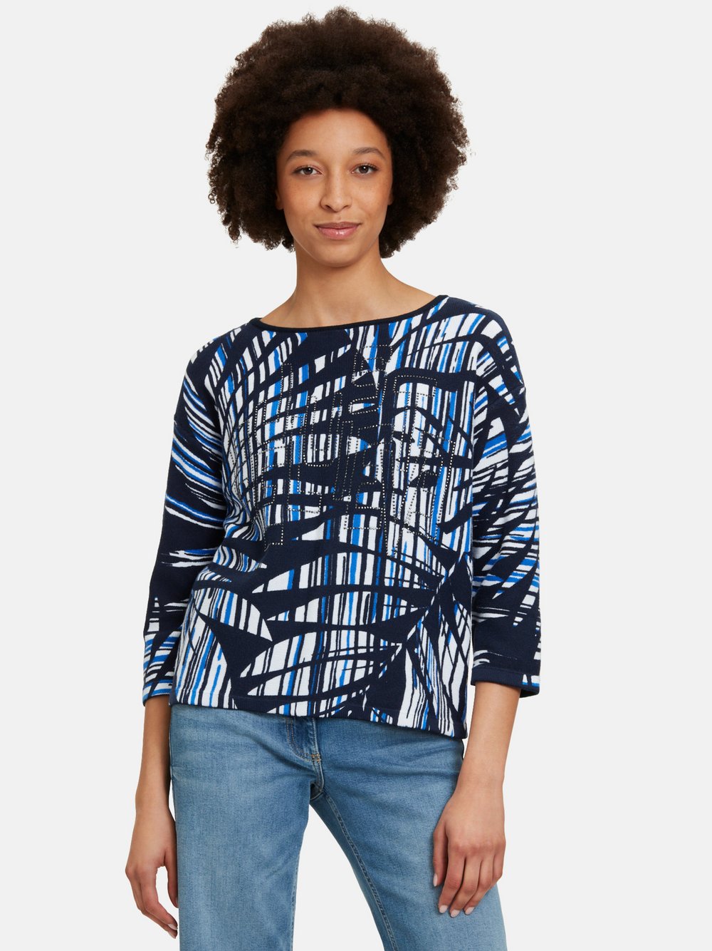 Betty Barclay Grobstrick-Pullover Damen Baumwolle blau gemustert, 40