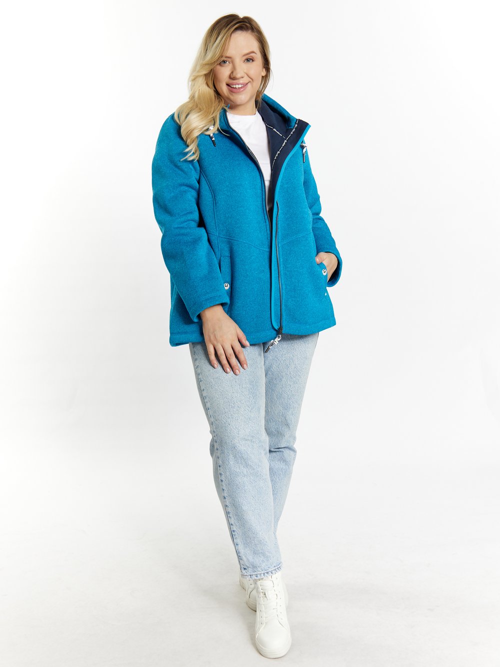 Schmuddelwedda Strickfleecejacke Damen blau meliert, 50-52