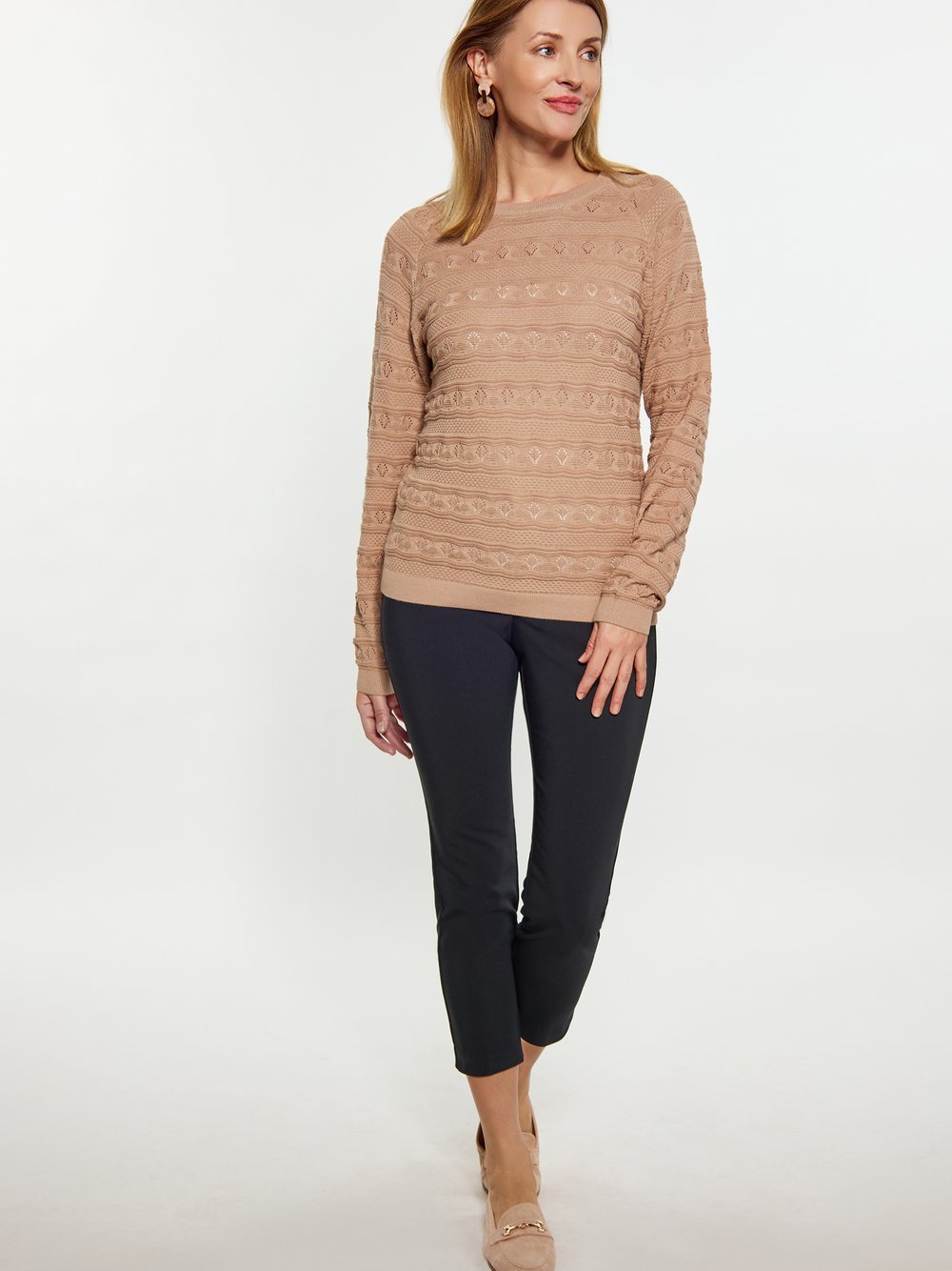 Usha Pullover Damen Baumwolle beige gestreift, S