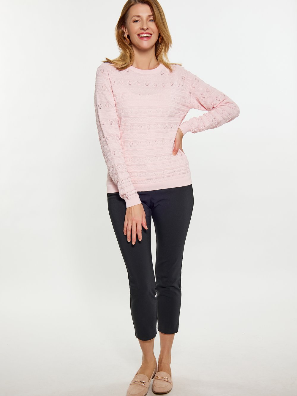 Usha Pullover Damen Baumwolle rosa gestreift, M