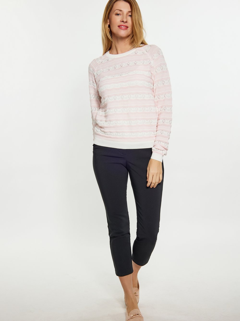 Usha Pullover Damen Baumwolle rosa gestreift, S