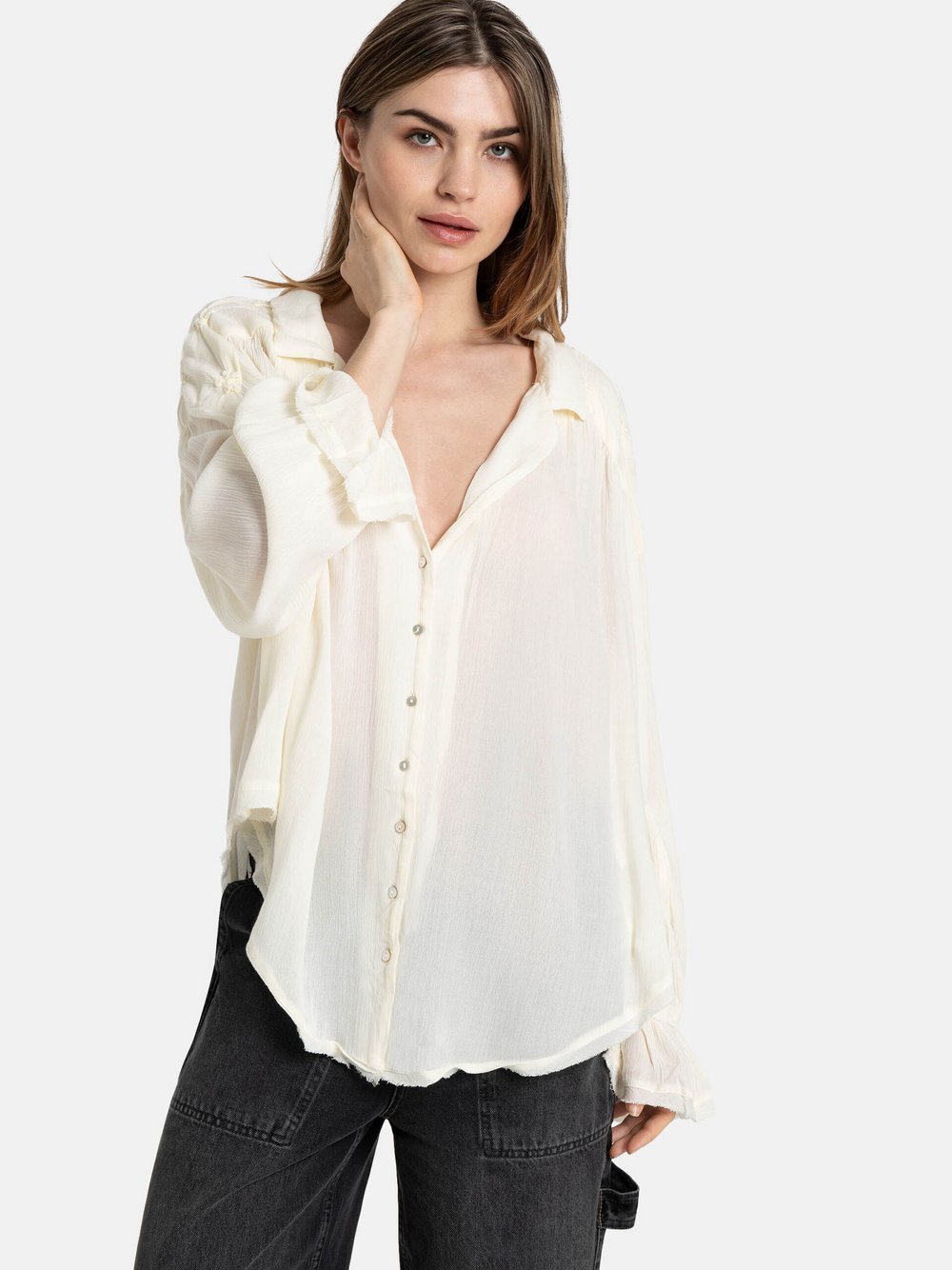 Free People Bluse Damen Viskose weiß, XS