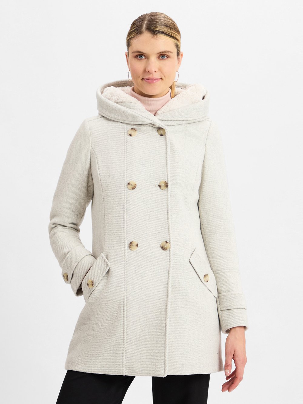 s.Oliver Wollmantel Damen Wolle beige gemustert, 44