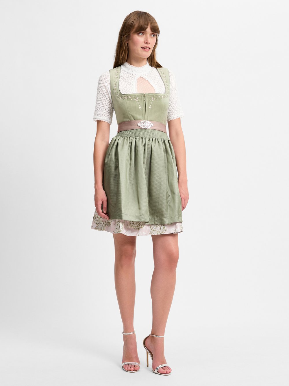 Krüger Dirndl Trachten Kleid Damen grün gemustert, 38