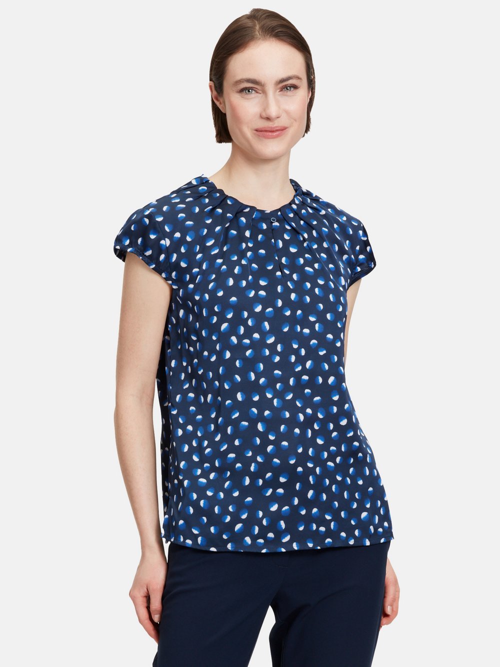 Betty & Co Schlupfbluse Damen blau gepunktet, 42