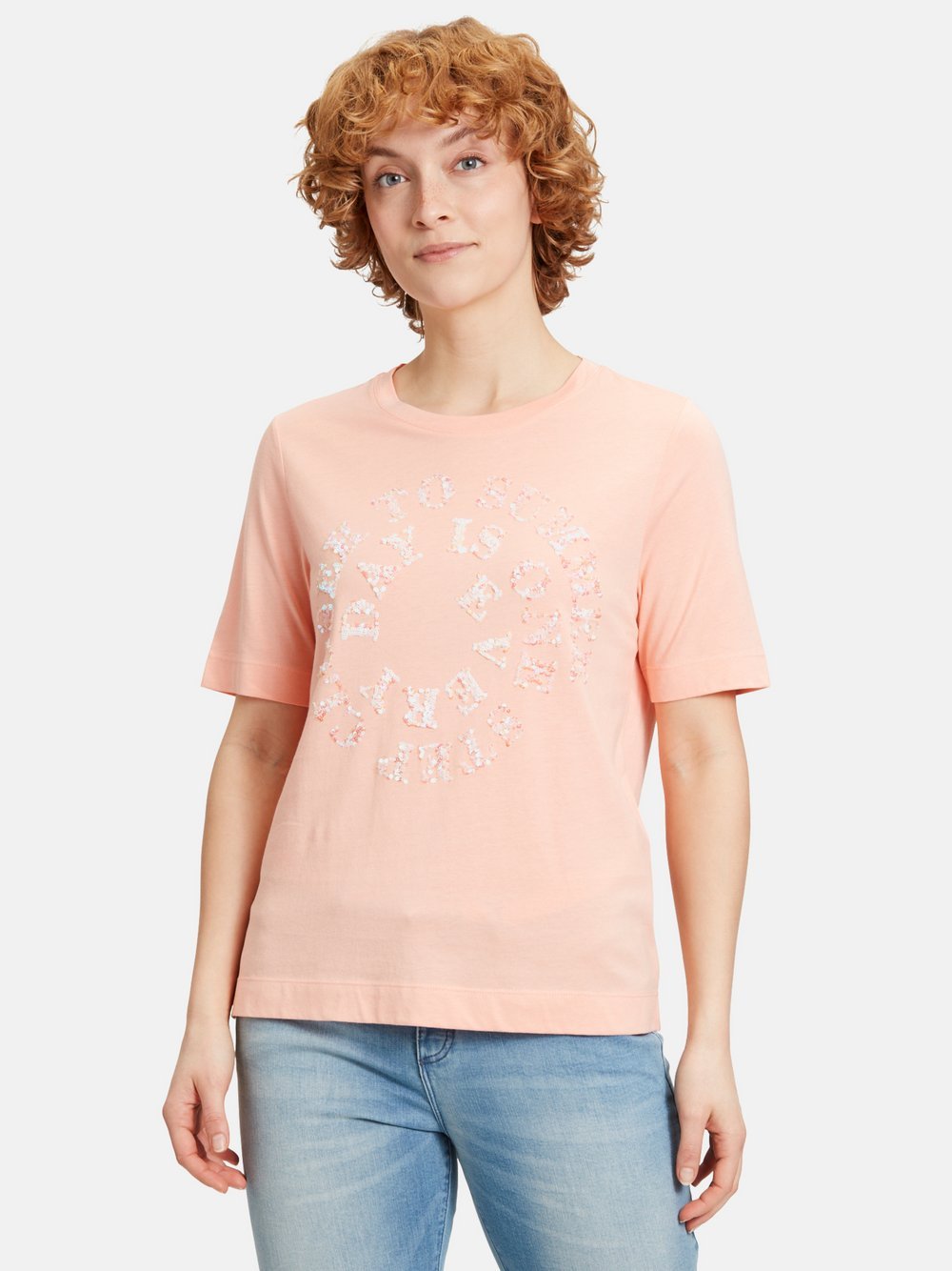 Cartoon Halbarm-Shirt Damen Baumwolle rosa bedruckt, 44