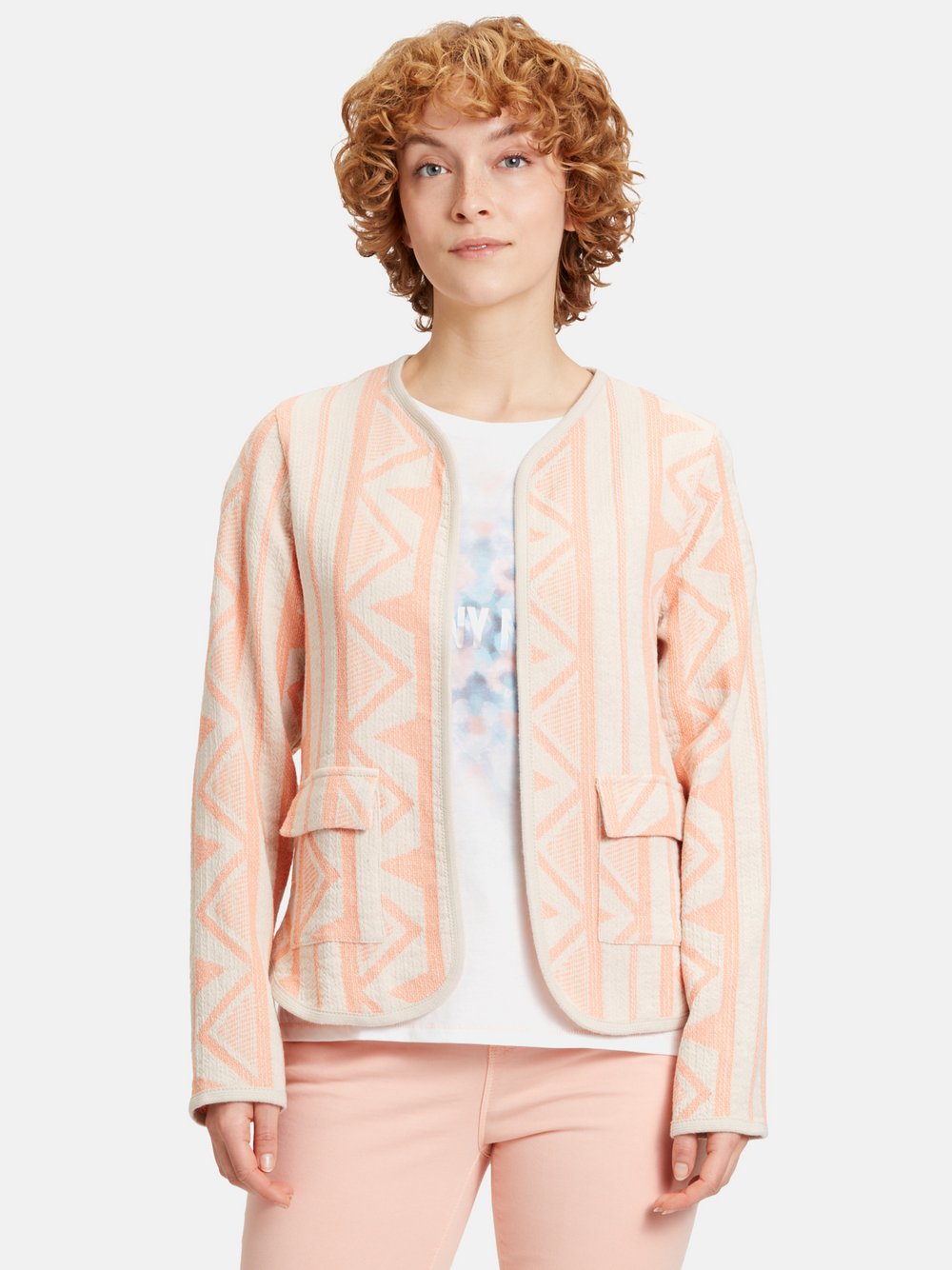 Cartoon Blazer-Jacke Damen Baumwolle weiß gemustert, 40