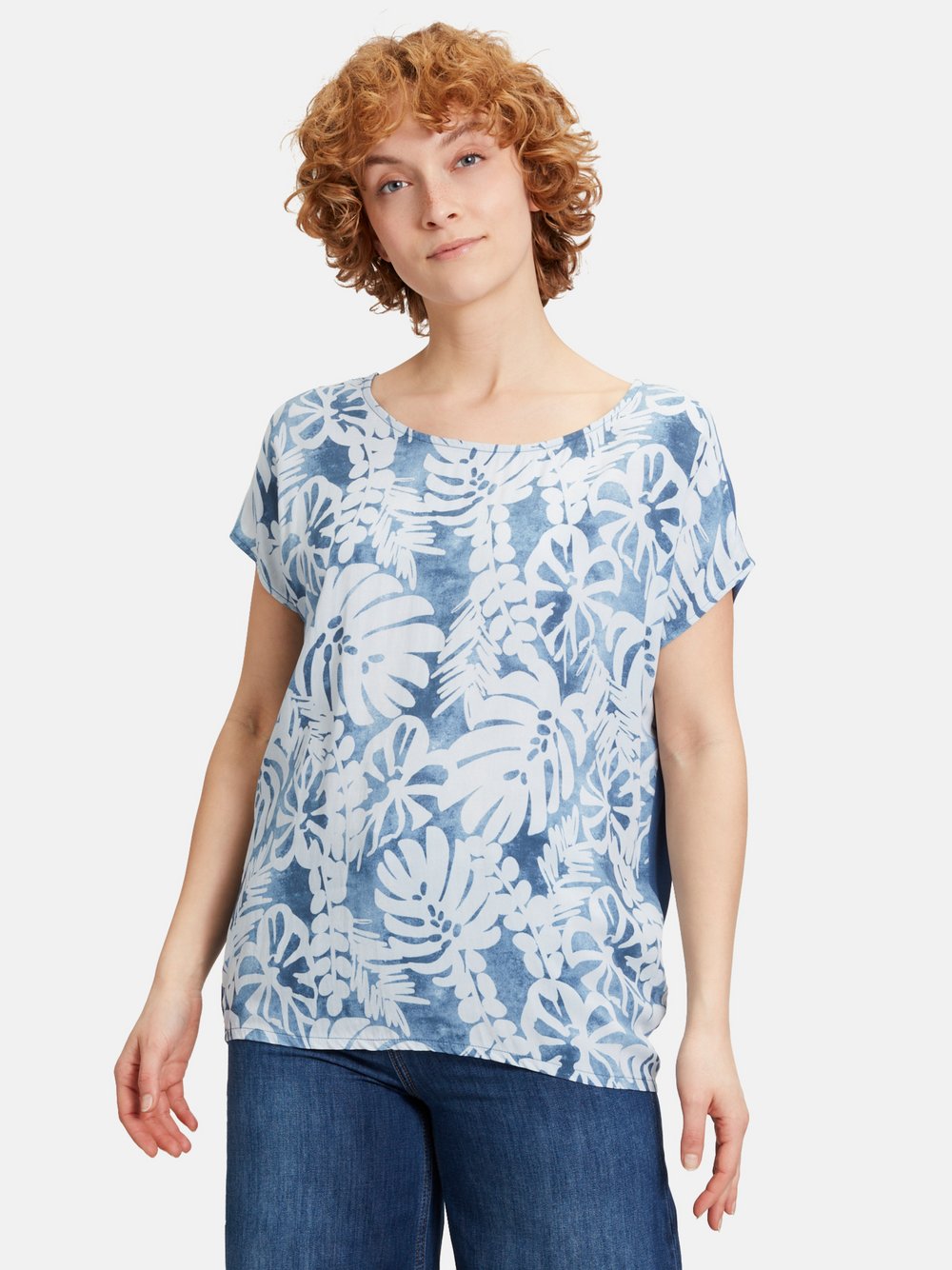 Cartoon Casual-Shirt Damen Viskose blau gemustert, 34