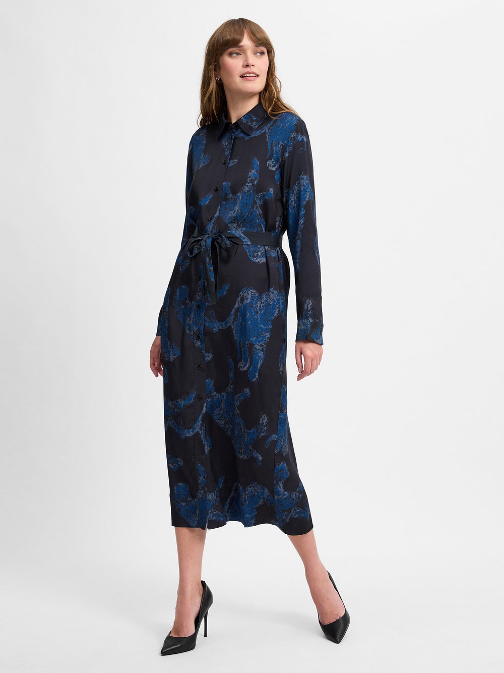 Marie Lund Collection Blusenkleid Damen Viskose blau gemustert, M