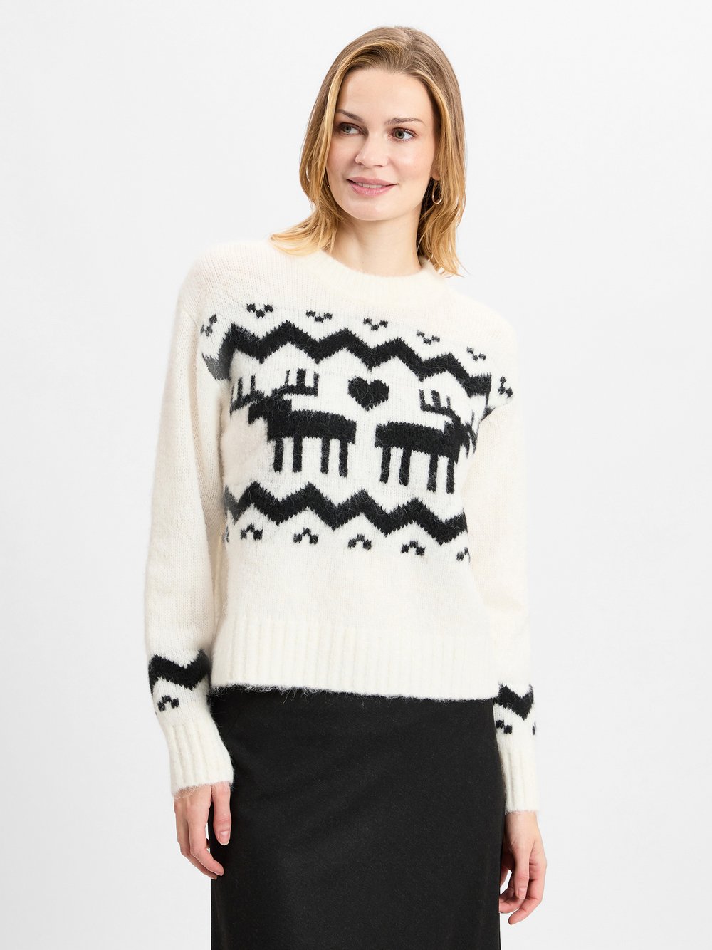 Marie Lund Collection Strickpullover mit Alpaka-Anteil Damen weiß gemustert, M