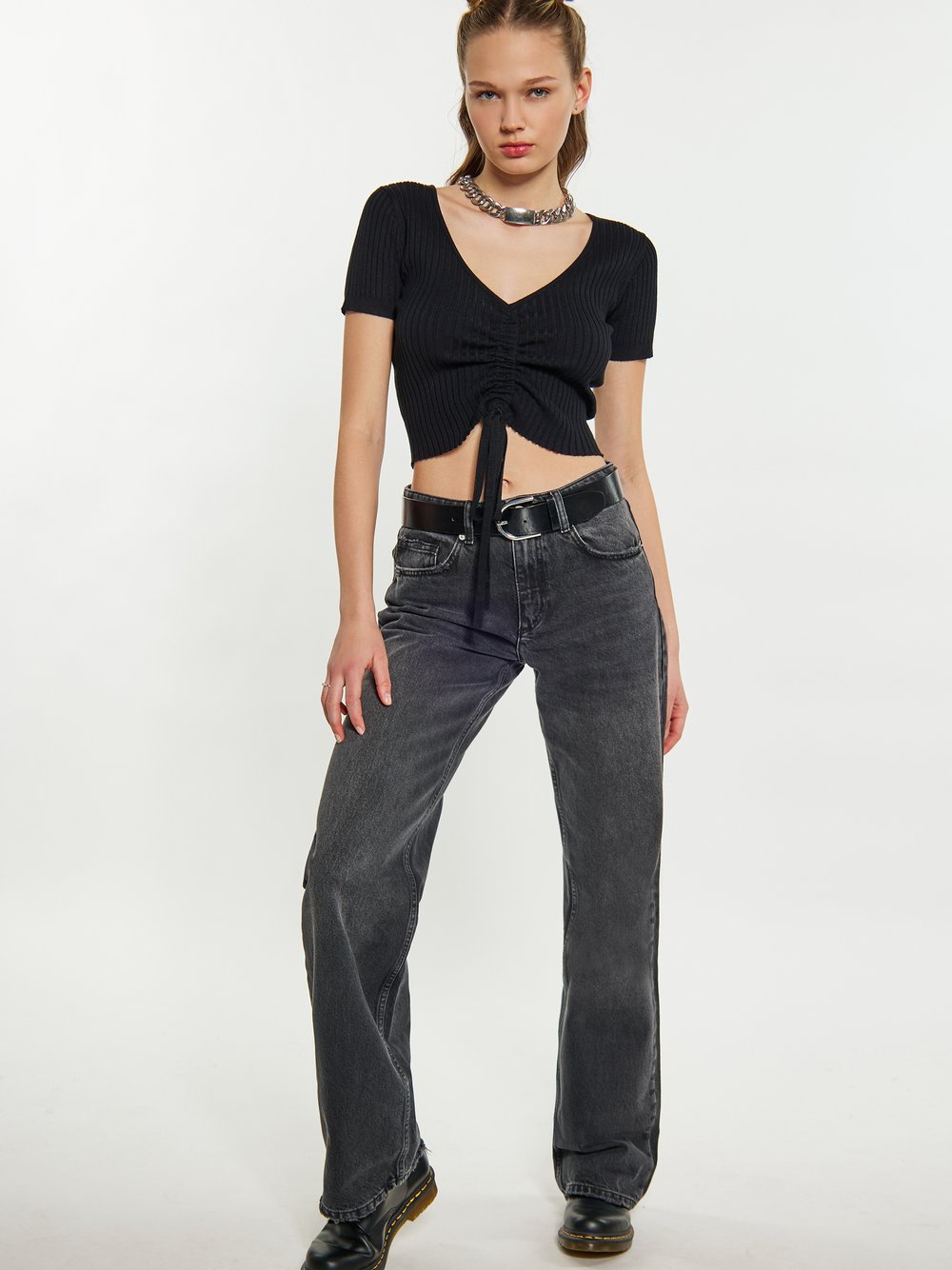 MyMo Crop-Top Damen Viskose schwarz, XS