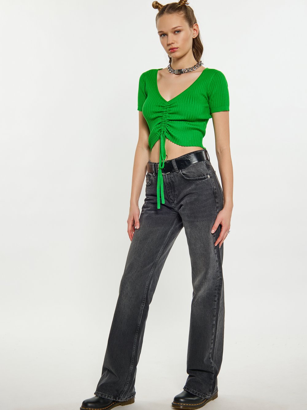 MyMo Crop-Top Damen Viskose grün, XS