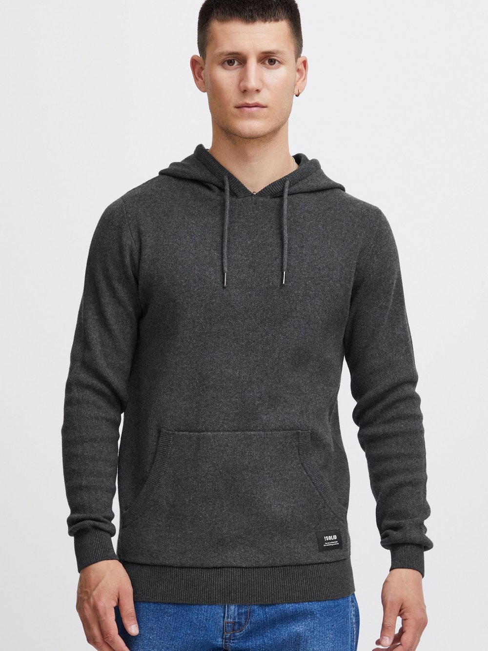 Solid Kapuzenpullover Herren Baumwolle grau, L