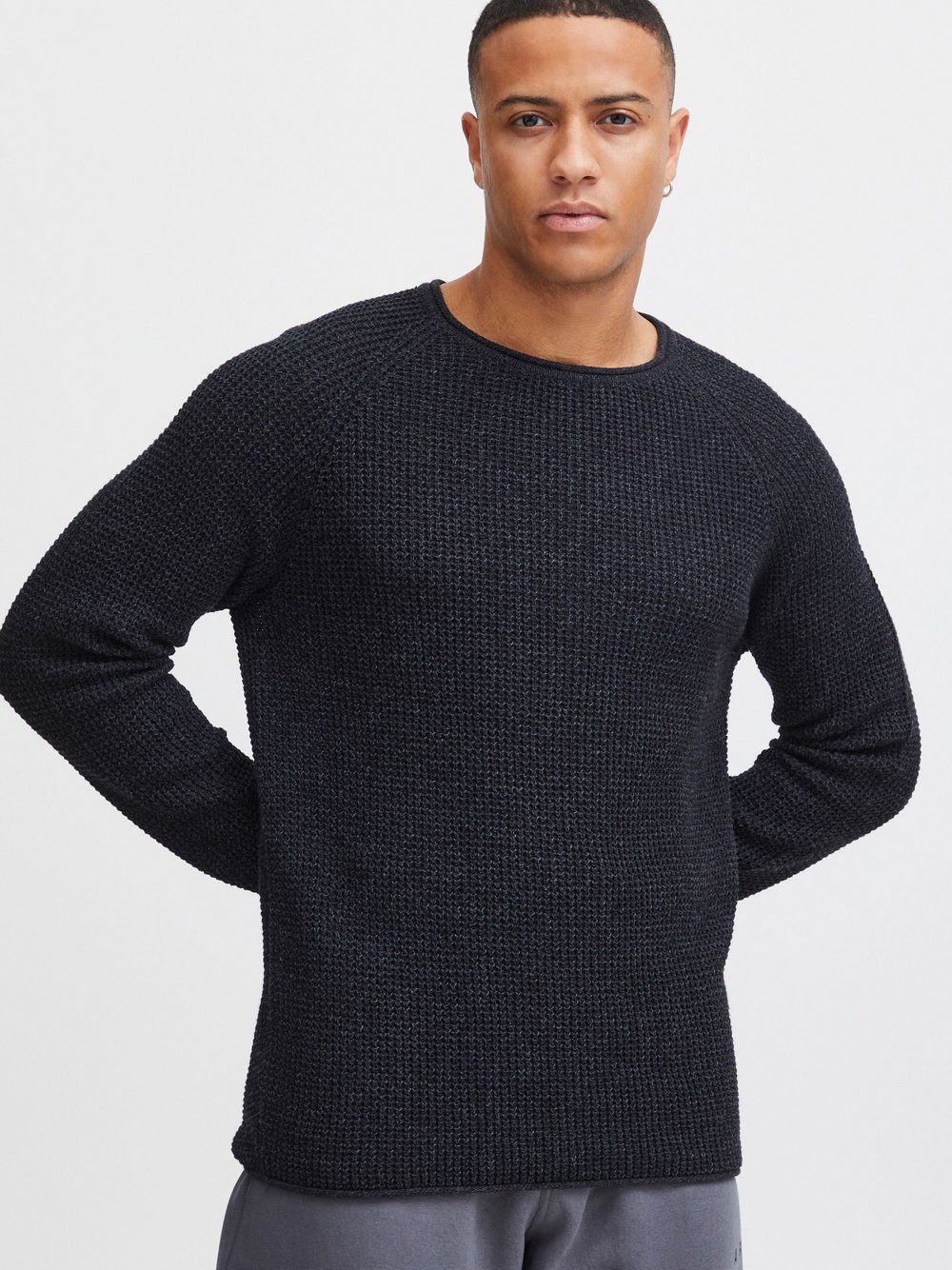 Solid Strickpullover Herren Baumwolle schwarz meliert, L