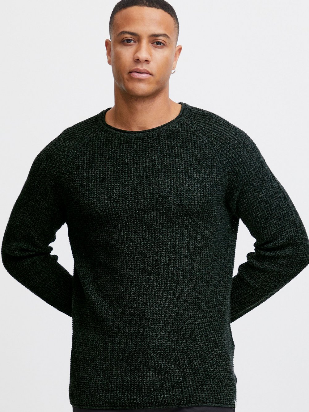 Solid Strickpullover Herren Baumwolle grün meliert, L