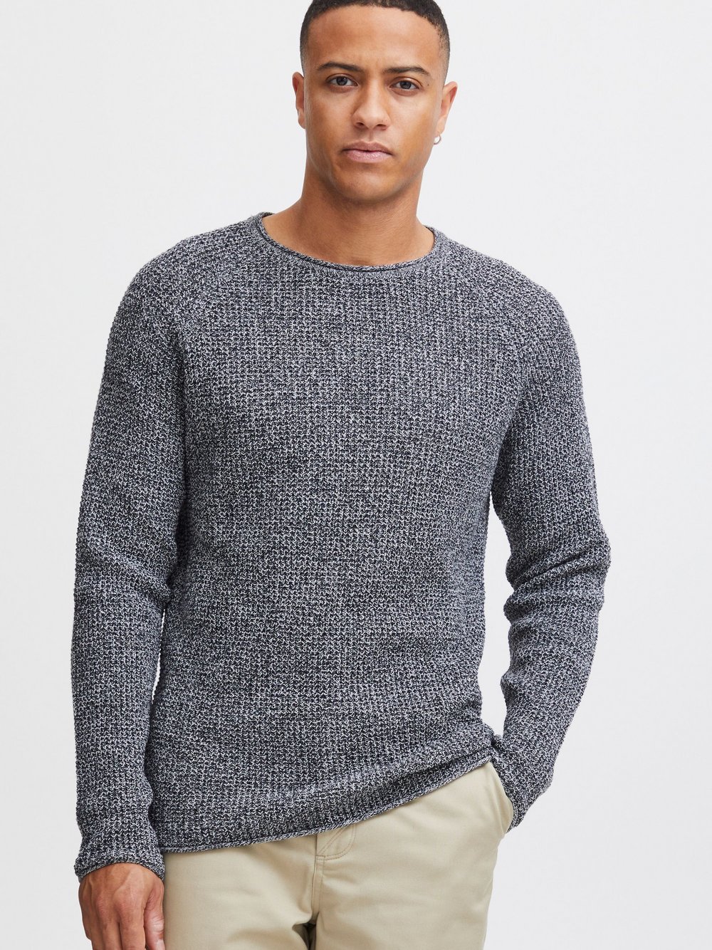 Solid Strickpullover Herren Baumwolle grau meliert, XXXL