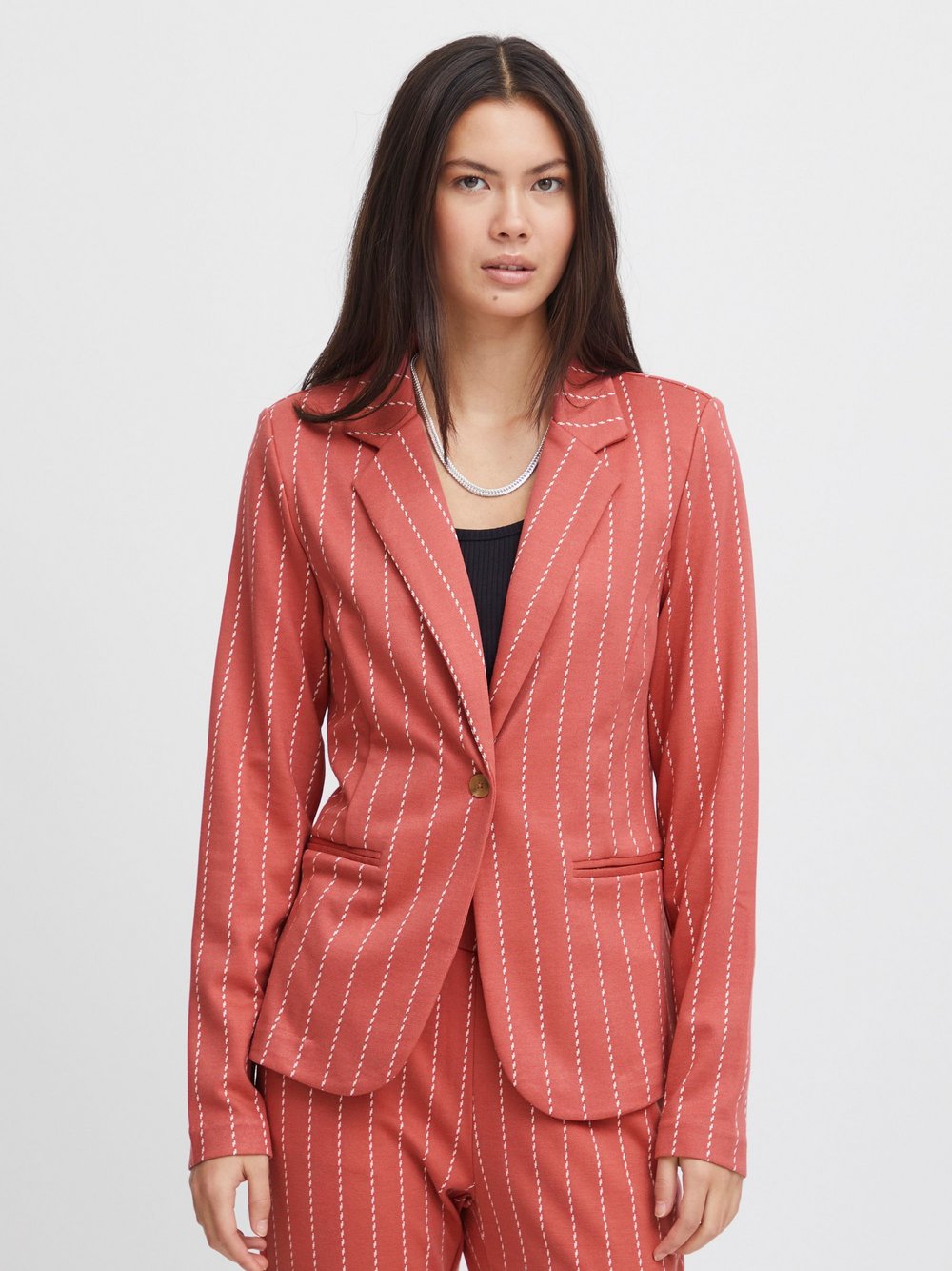 Ichi Blazer Damen Viskose rot gestreift, XL