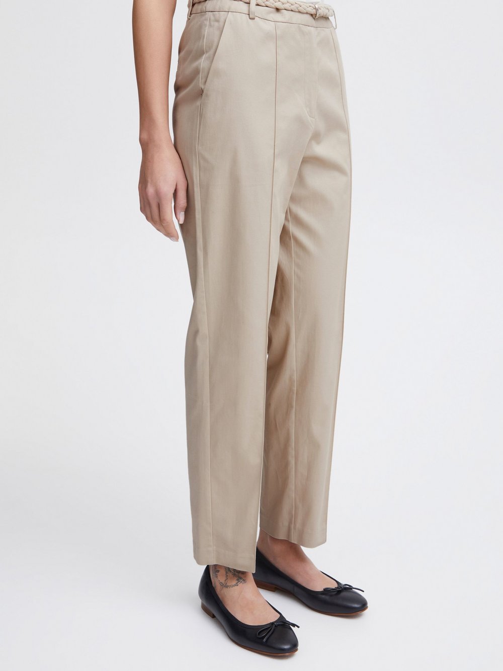 Ichi Stoffhose Damen Baumwolle beige, 34