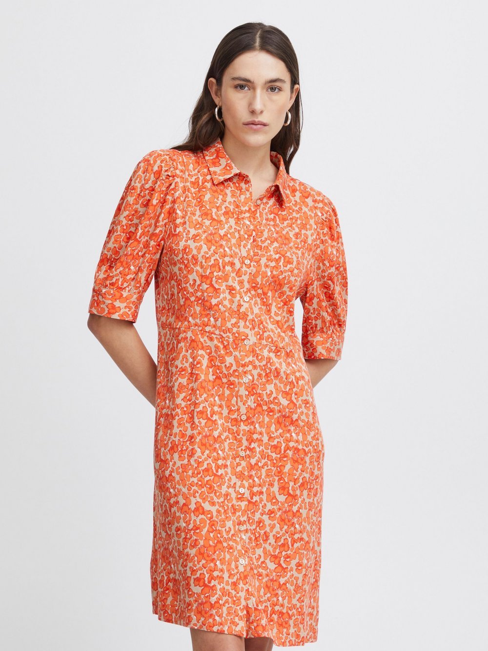 Ichi Kleid Damen Viskose orange gemustert, 42