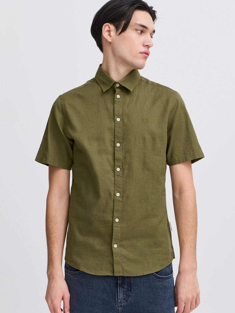 CASUAL FRIDAY Kurzarmhemd Herren Regular Fit Leinen grün, M