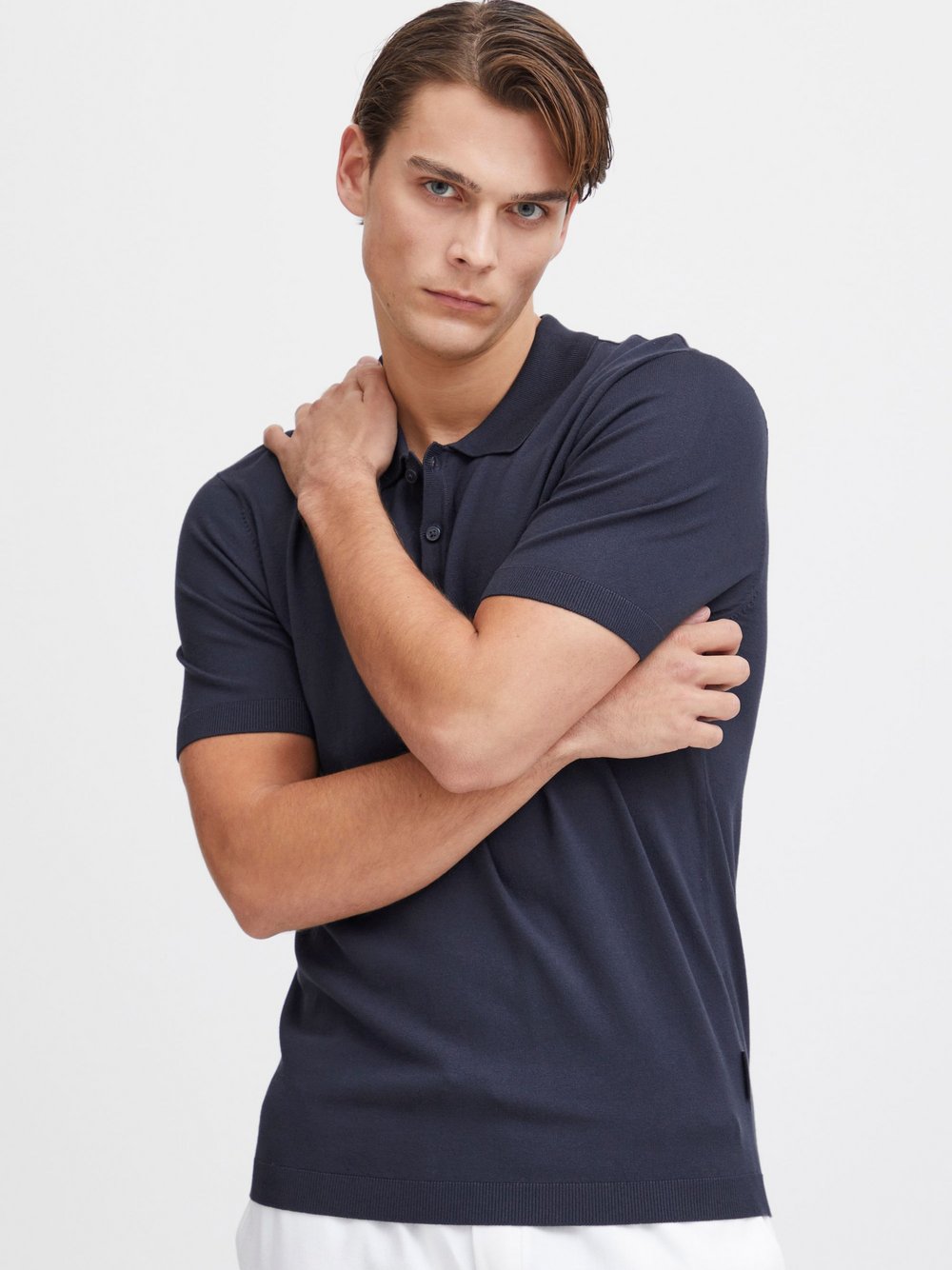 CASUAL FRIDAY Poloshirt Herren Viskose blau gemustert, M