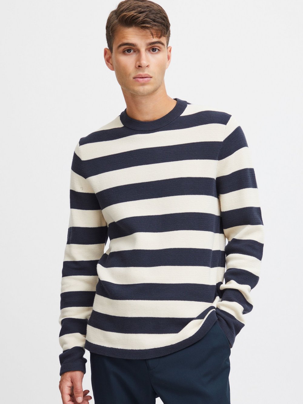 CASUAL FRIDAY Strickpullover Herren Baumwolle blau gestreift, L