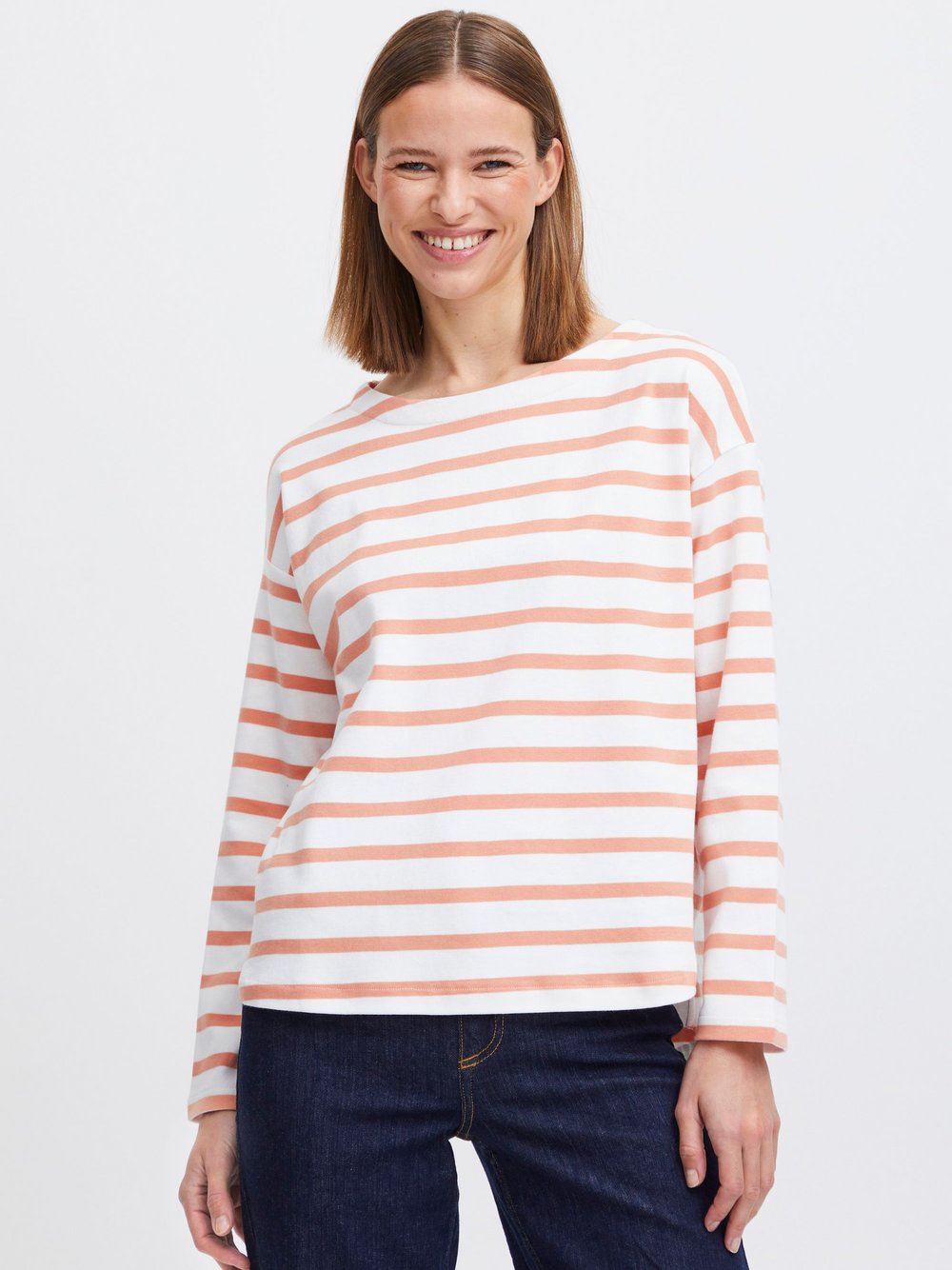 B.Young Pullover Damen Baumwolle weiß gestreift, XS