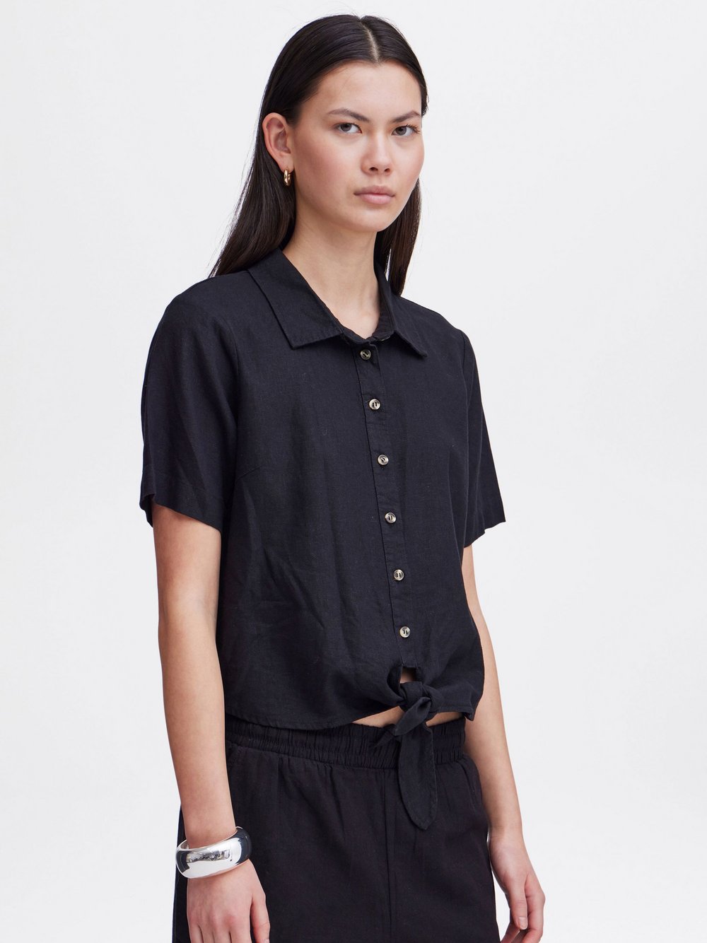 Ichi Bluse Damen schwarz gemustert, 36