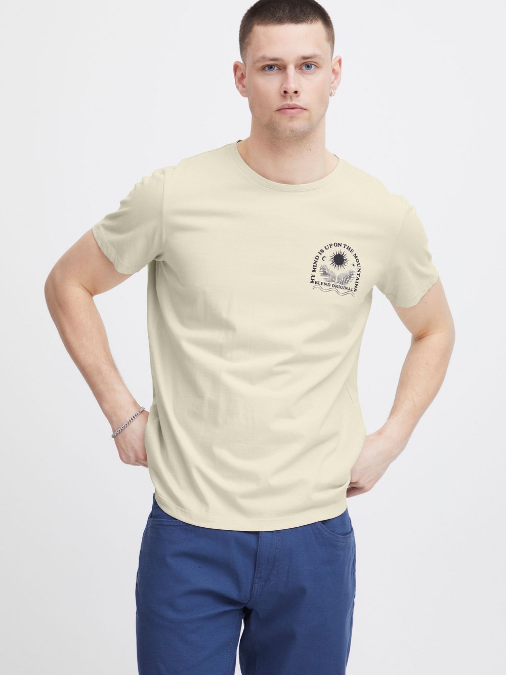 BLEND T-Shirt Herren Baumwolle beige, L