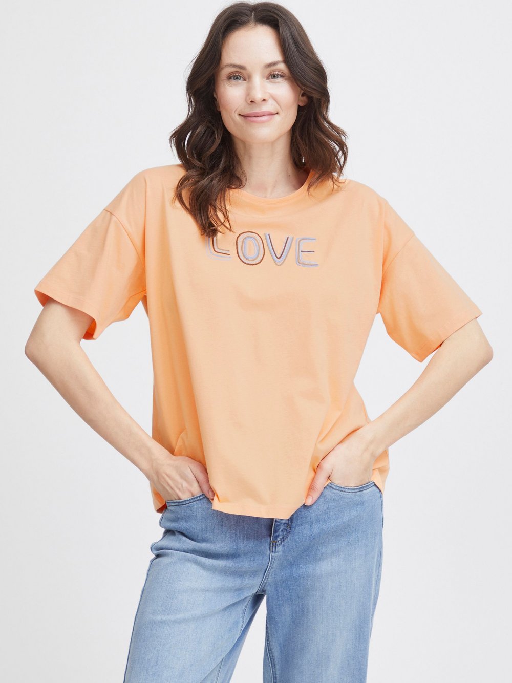 fransa T-Shirt Damen Baumwolle orange, S